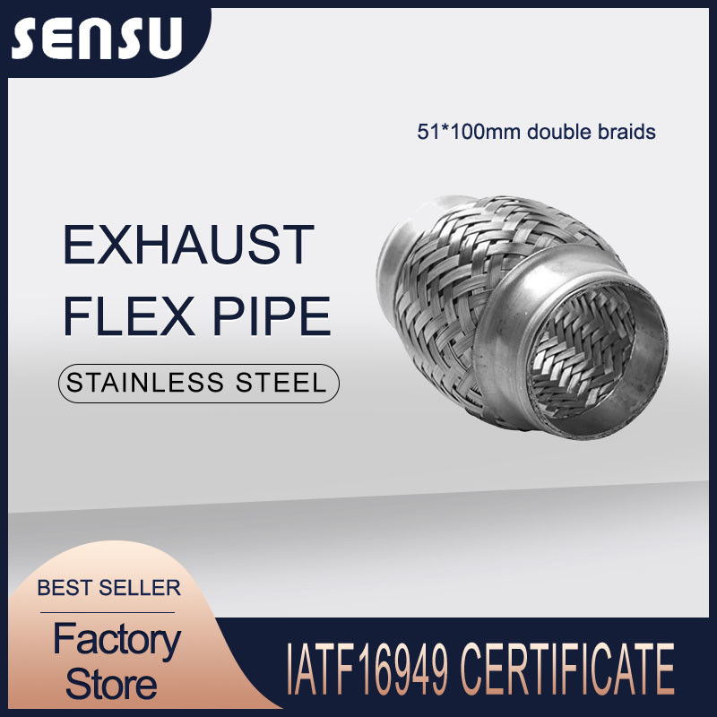 50*100mm Double Braids Flexible Automotive Exhaust Pipe High Durability