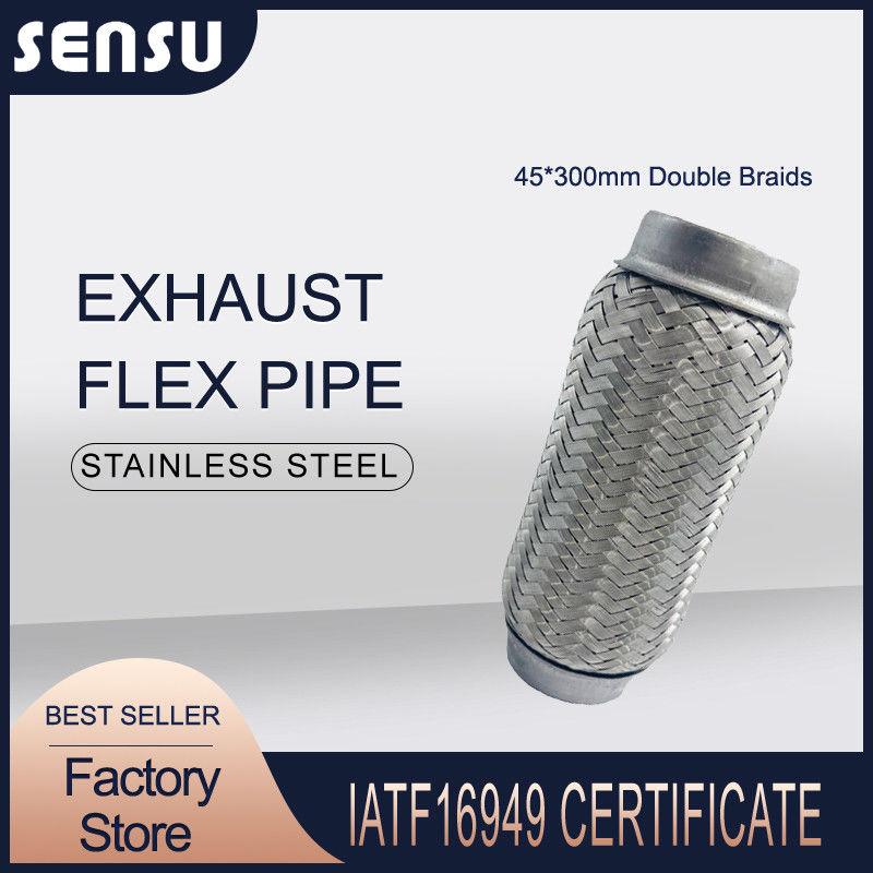 45X300mm SS201 Double Braids Flexible Exhaust Pipe Silver